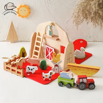 1 Комплект дървени играчки за деца, които имитират ферма, Играта Монтесори, Развитие на играчки, Декорация на детска стая, Мебели за работния плот, подарък за дете