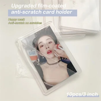 10 бр. Ръкави за фотокарточек Idol в Корейски стил, прозрачен пластмасов държач за събиране на лепкави картички, Прозрачна удебелена на кутията