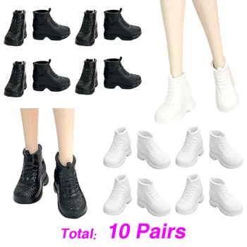 10 двойки куклено обувки 1/6, бяло + черно спортни обувки, модни сандали за аксесоари за Барби кукли, благородна детска играчка 