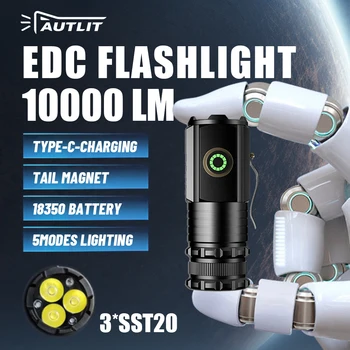 10000LM Мощен led фенерче, супер ярка мини-ключодържател EDC, USB Акумулаторна лампа, Кемпинговый фенер с индикатор за мощност
