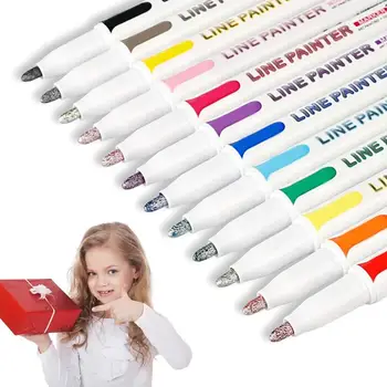 12 цвята контурни маркери с двойна линия, Самозалепващи блестящо маркери за производството на албума, Великденски яйца, художествени занаяти за деца