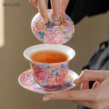 150 мл Изискан Чай Цвят на Емайла Цзиндэчжэнь Керамични Гайвань Китайска Чаена Чаша с Капак Начало на Чайника На Поръчка Чай и Прибори Подаръци