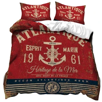 1961 Атлантическия морска Котва с изображение на червен фон, Пуховое одеяло от Ho Me Pipi, Комплект спално бельо