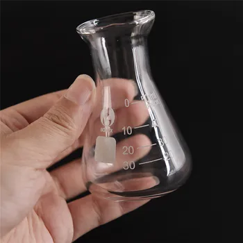 1бр Прозрачна конусовидна стъклена колба erlenmeyer flask 50 мл училищна лаборатория за съдове