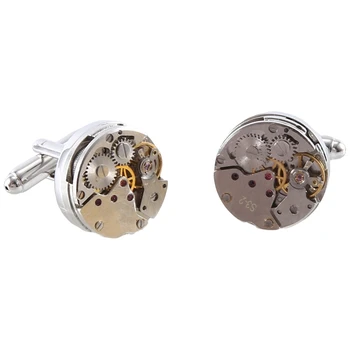 2 елемента Модни Дамски Мъжки Механичен Часовник Механизъм тик-так Копчета на ръкавите на ризата Авиамоделирование Смяна на копчета за ръкавели