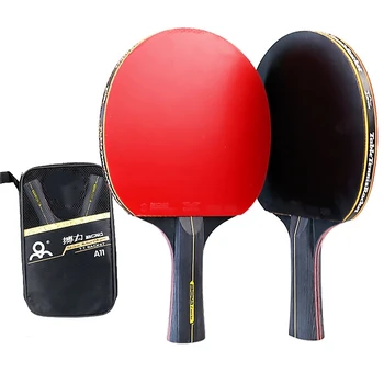 2 елемента Професионалната 6-звездна ракета за тенис на маса, определени ракета за пинг-понг топка, Гумена рамо с високо качество, на гребло за прилеп с чанта