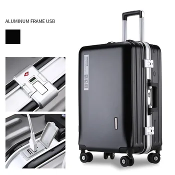 20 22 24 Нов калъф за колички Женски куфар на колела За студенти-интернати Корейската версия на куфари, Мъжки багаж в алуминиева рамка