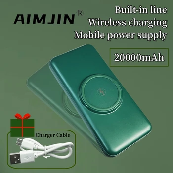 20000 ма Безжичен Power Bank Вграден 4 Кабела Powerbank Преносимо Външно Зарядно Устройство За iPhone 12 Pro Xiaomi 10