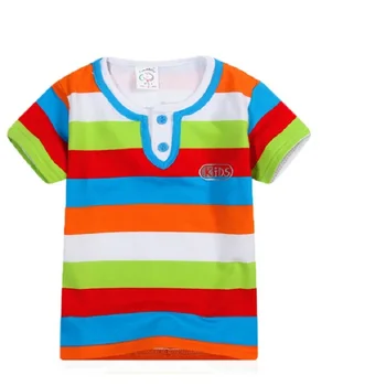 2017 Лятна Тениска За Момчета, Модни Детски Дрехи С Къс Ръкав, Памучен Многоцветен Ивица, Спортни Тениски За По-Малките Момчета, Риза С Къси Ръкави