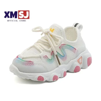 2023 Дишащи обувки за малки момчета от еластична тъкан, модни детски маратонки за бягане, Розова училищни спортни обувки за момичета, маратонки