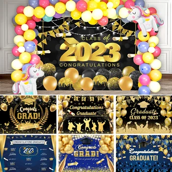 2023 Поздравления за Бала Вечерта Черното Злато Украса Блестящ балон Шапки за Бакалавър Фон Банер на Фонова Картина