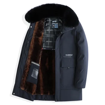 2024 Нова Зимни мъжки парк, Гъст топло палто с голям кожа яка, Однотонная мъжки ежедневни приталенная яке, Големи размери 4XL