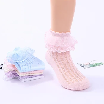 3 чифта детски дантелен чорапи, летни памучни къси танцови чорапи за момичета, мрежести бели цветя, открит детски чорапи принцеса с рюшами