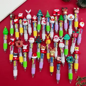 30шт Коледна мини химикалка химикалка с 4 цвята, Cartoony Лосове, Дядо Коледа, многоцветен двигателят е с мазителна дръжка, преса-химикалки за писане