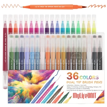 36 Цвята, дръжка-четка с две топчета, моливи Fineliner и набор от маркери химикалки за colorization, калиграфия, рисуване на манга