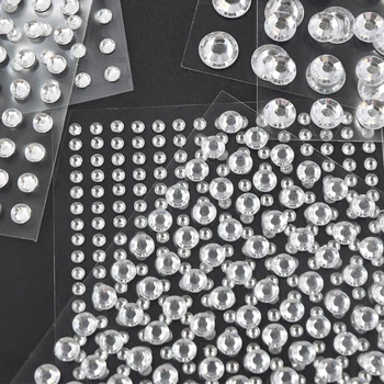 3D Акрилни Плоска, Кръгла Прозрачна Самозалепваща Стикер за нокти с кристали скъпоценни Камъни Crystal за украса албум със собствените си ръце 1 лист