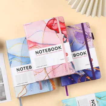 400 страници мраморно цветове в эластичном корици формат А5, творчески бизнес офис бележник, студентски дневник, бележник, канцеларски материали