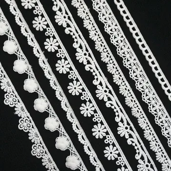 5 ярда бели памучни бродирани дантелен ленти от полиестер за опаковане на кутии с ръчно изработени панделки за коса, сватбен декор за шиене
