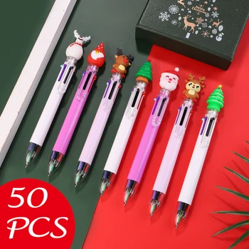 50шт 6-цветна химикалка химикалка, Мультяшная Коледна серия, Творчески Меки Гумени Сладки Цветни Ръчни дръжки, Подаръци химикалки, Студентски канцеларски материали