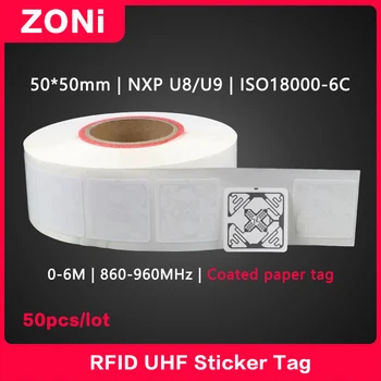 50ШТ UHF RFID Книжен Етикет С Покритие 18000-6C 860-960 Mhz RFID UHF Стикер Стикер NXP U8 /U9 Чип Е-издател 915 Mhz Високо Качество