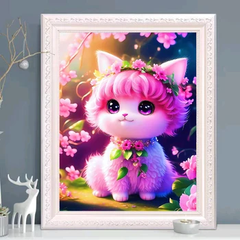 5D САМ Диамантена живопис Cherry Blossom Cat Бод Kit Пълна Бродерия Мозайка От кристали Подарък декор S572