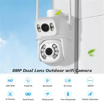 6-Мегапикселова 4K PTZ Wifi камера с двойна леща и двоен екран Ai Human Detect Автоматично следене на Външна IP камера за наблюдение Камера за нощно виждане
