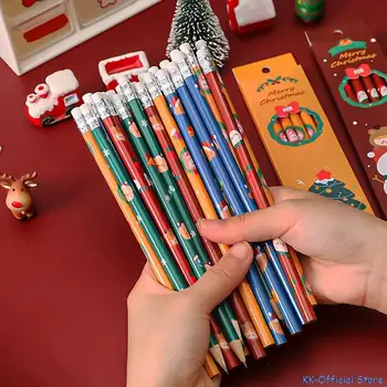 6шт Калъф за моливи Весела Коледа, комплект писалки за чертане, дървен Hb с гумена молив, канцеларски материали, ученически пособия