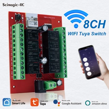 8-Канален Sasha Smart Wifi Switch Релеен модул за автоматизация на дома DC 12V 24V APP дистанционно управление 8-канален приемник за Алекса Google Home