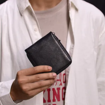 AETOO Нишевый кожен мъжки портфейл от телешка кожа на първия слой, в чантата с цип, индивидуален дизайн, лесно ежедневното съхранение на преносим tide