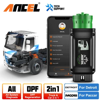 ANCEL HD110 Bluetooth Дизелов Скенер За Тежки Камиони All System DPF Regen за Detroit Paccar Scan Diagnostic Tool 9/12 Пин