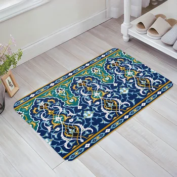 Blue Art Flower Vine Мат хол, килим, холна масичка, килим на пода, Нощно шкафче за спалня, Аксесоар за декорация на дома, мат