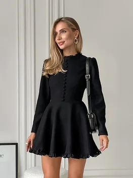 Choichic, секси мини рокля с джобове, най-новите рокли трапецовидна форма, с кръгло деколте и къс ръкав, дамски официални офис женски луксозни халати за пътуване до работа