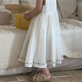 deer jonmi, Корейски стил 2023, Лятна рокля за малки момичета с писмото принтом, памук жилетка без ръкави, бална рокля, Детски ежедневни рокли