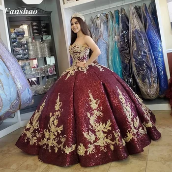 Fanshao pd208 Пищни рокля С аппликацией, Бална рокля С пайети във формата на Сърце, Хубава Рокля за Парти в чест на 16-Годишнината Принцеса, Vestido De Noiva