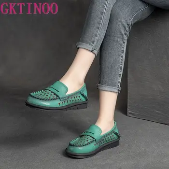 GKTINOO Дамски Дишащи Дамски летни обувки от естествена кожа 2023, Удобни Дамски обувки на плоска подметка, без закопчалка
