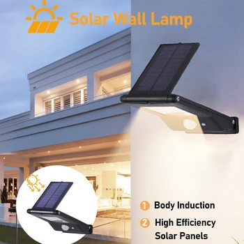 Led външен слънчев лампа с датчик за движение, слънчев разглежда монтиран на стената лампа IP55 За осветление, градина, двор, вила, декоративни стени, огради, стълби