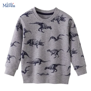Little Maven Нова детски дрехи за момчета Блузи, Бебешки дрехи Hoody с динозаври от карикатури Памучни пролетните и есенните върховете