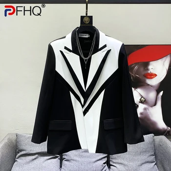 PFHQ Стилен Контрастен цвят, оригинален дизайн, мъжки ежедневни костюми, палта, висококачествена градинска елегантен лукс, модерно яке 2023 г., пролет