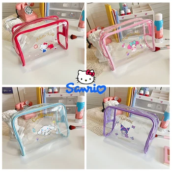 Sanrio Hello Kitty Прозрачна косметичка от PVC Сладък женски козметични чанти с цип Пътна Косметичка за съхранение на козметика Чанта за измиване на тоалетни принадлежности
