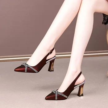 Sapatos Femininas/ Модни Елегантни Дамски Обувки на Висок Ток в Европейски Стил, Пролет-лято Тъмно Синьо Удобни Обувки-лодка F1079