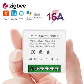Sasha Zigbee 16A Mini Smart Light Switch Module 2-Полосное Управление на Гласова Автоматизация на Умен Дом за Алекса Google Home