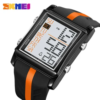 SKMEI Дисплей с подсветка Таймер за обратно отброяване, Цифрови спортни часовници, Мъжки Луксозни ръчни часовници с датчик дата от неръждаема стомана reloj hombre
