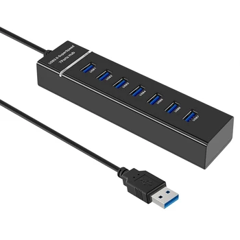 USB-хъб, 7-портов Преносим високоскоростен USB 3.0 хъб съвместим със светодиоди за Air, Mac Mini/Pro, Surface Pro, PC и лаптопи