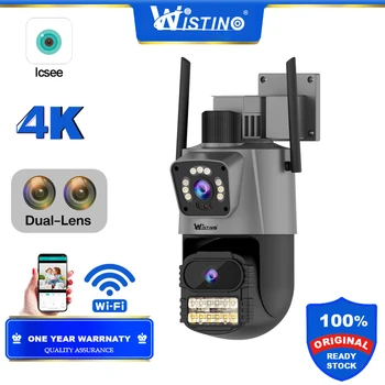 Wistino FHD 4K 8MP Двухобъективная PTZ WIFI Камера за Видеонаблюдение Външна IP66 Цветна Нощно Виждане Двустранен Аудио Домашно IP Камера за Сигурност