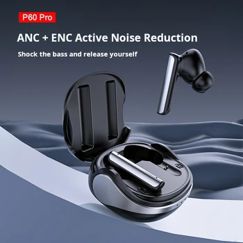 YOBSONY p60pro ANC + ENC намаляване на шума, Bluetooth Слушалки, Hi-Fi Стерео Детска Водоустойчиви Слушалки и Микрофон Bluetooth Слушалка подложка