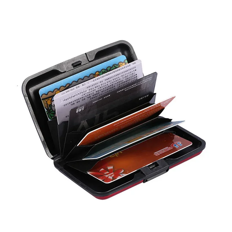 1 предмет; Мъжки алуминиев държач за банкови карти; блокиране на твърд калъф-портфейл; Надеждна защита на кредитна карта от RFID-сканиране; Държач за карти