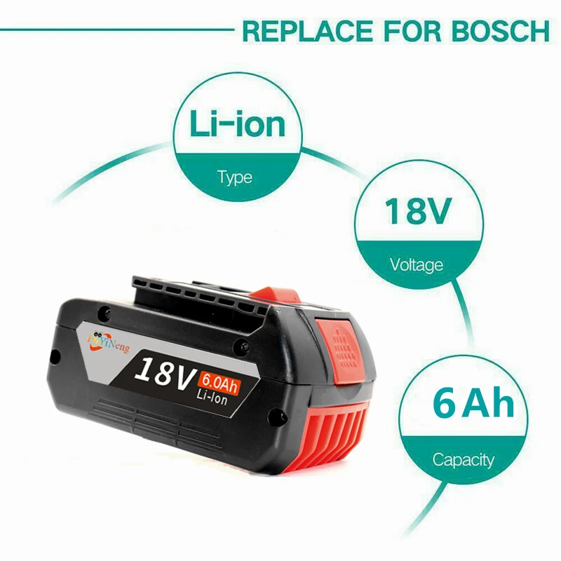 100% Оригинална литиево-йонна акумулаторна батерия 18V 6.0 ah за Bosch Резервна батерия 18V 6.0 A Преносими подмяна на BAT609