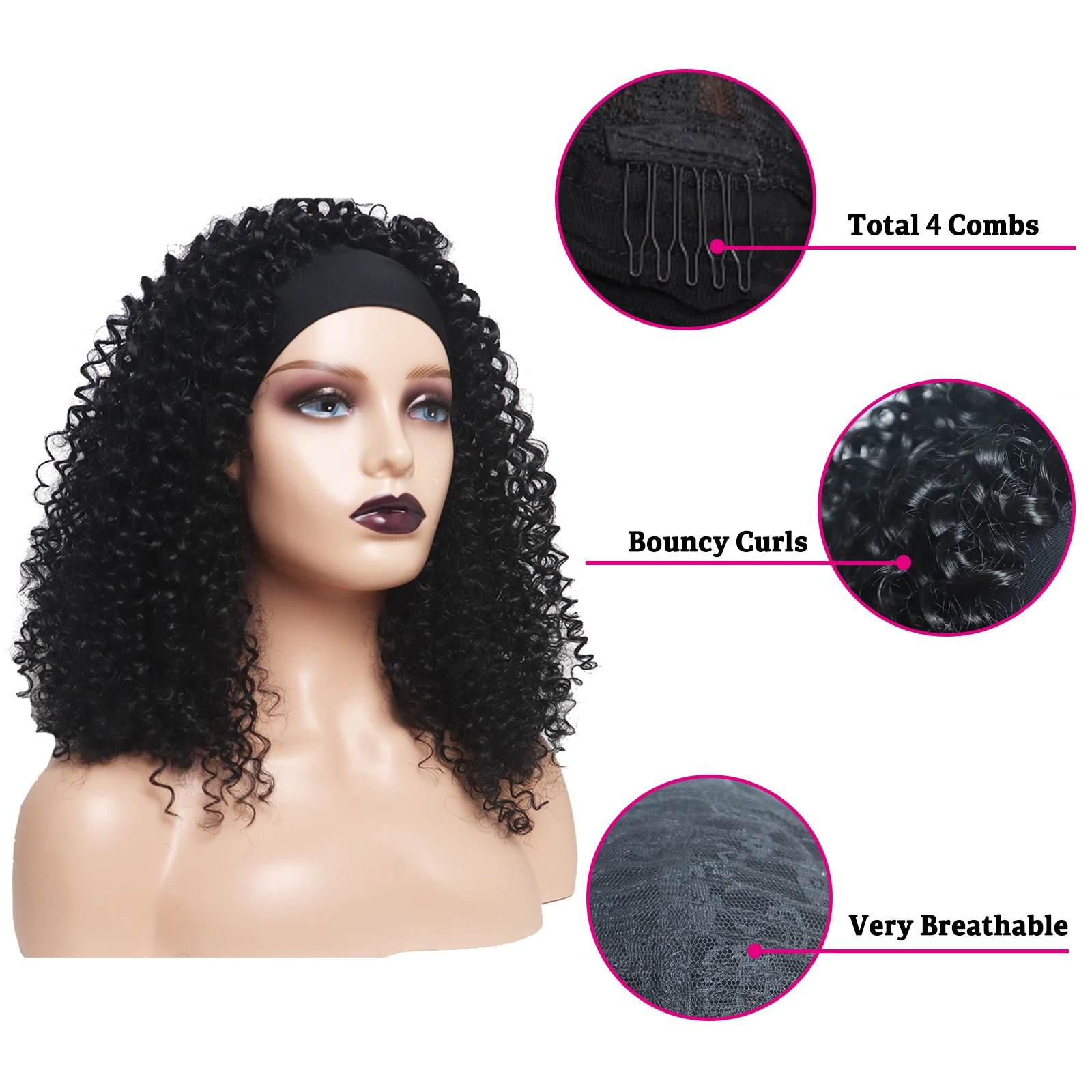 14-инчов превръзка на главата, перуки за жени, черна къса афро-кудрявая превръзка на главата, синтетични перука с дължина до раменете