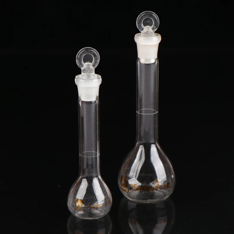 1БР 10/25 мл Прозрачна Стъклена обемна колба изделия от Стъкло със запушалка Доставка на стъклени колби за химически лаборатории със запушалка