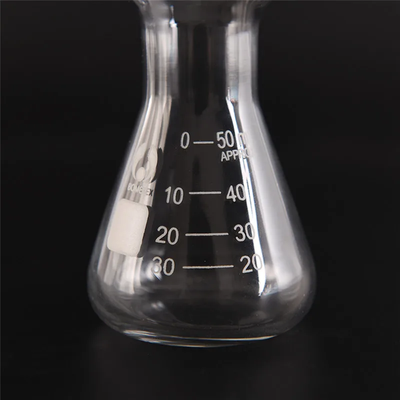 1бр Прозрачна конусовидна стъклена колба erlenmeyer flask 50 мл училищна лаборатория за съдове